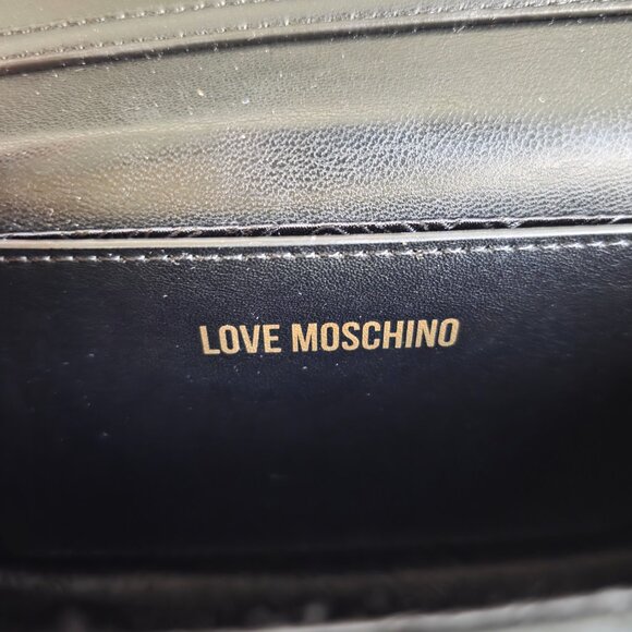NWT Love Moschino Shiny Quilted chain strap black crossbody bag or clutch - Picture 10 of 12